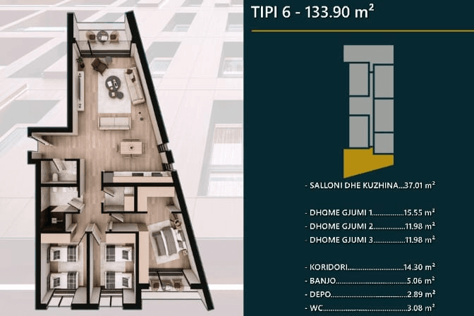 Banesë në SHITJE – 133.90 m² | Kati i