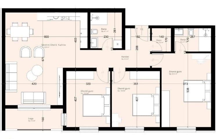 Banesë në SHITJE – 127.7 m² | Clinton 1