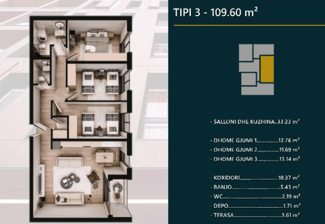 Banesë në SHITJE – 109.60 m² | Hill