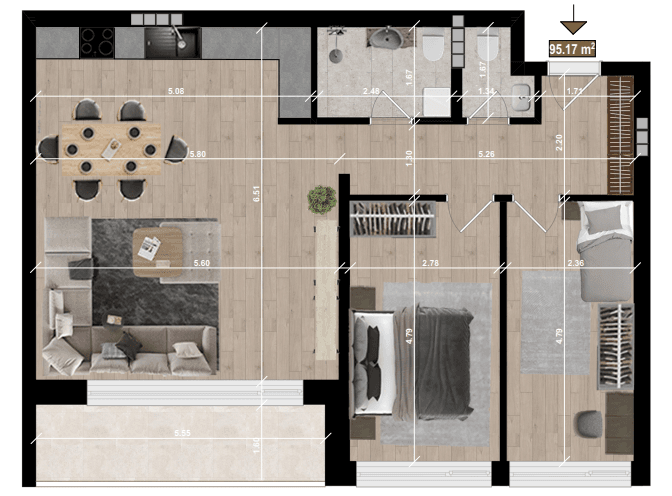 Banesë në SHITJE – 95.17 m² | West