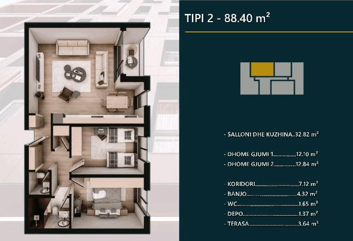 Banesë në SHITJE – 88.40 m² | Hill
