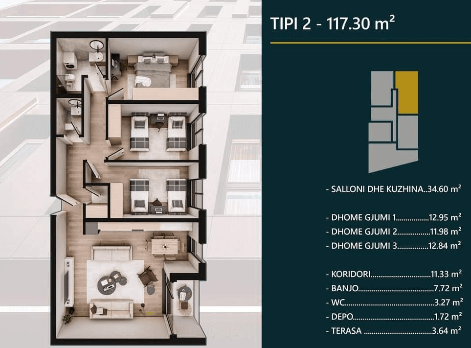 Banesë në SHITJE – 117.30 m² | Hill