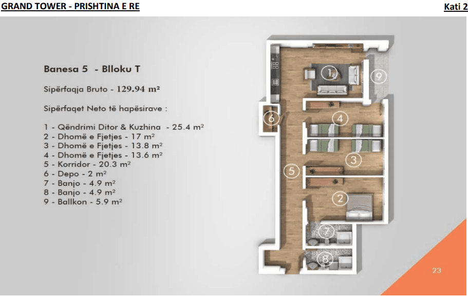 Banesë në SHITJE – 129.94 m² | Grand
