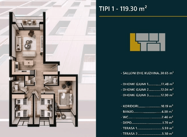 Banesë në SHITJE – 119.30 m² | Hill