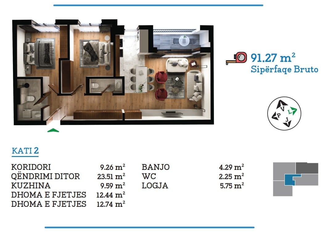 Banesë në SHITJE – 91.27 m² | Prime