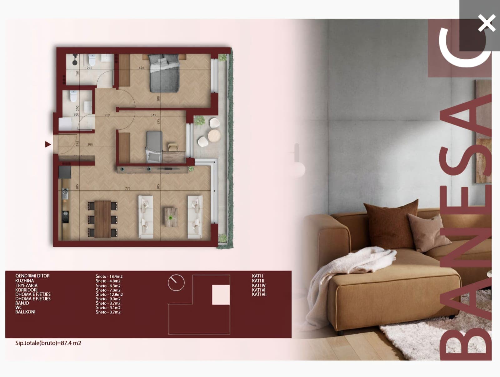 Banesë në SHITJE – 87.4 m² | Kulla