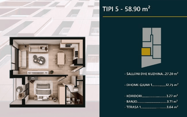 Banesë në SHITJE – 58.90 m² | Hill