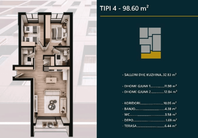 Banesë me SHITJE – 98.60 m² | Hill