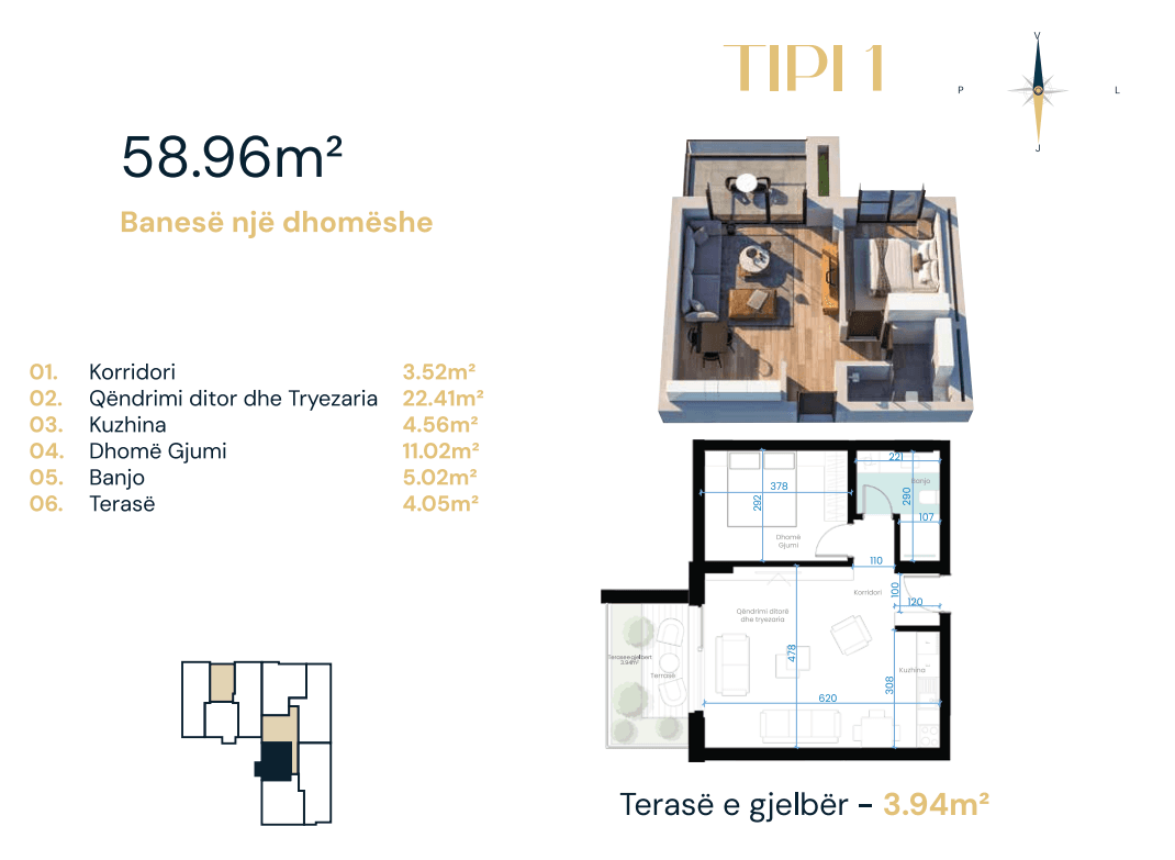 Banesë në SHITJE – 58.96 m² | Dragodan