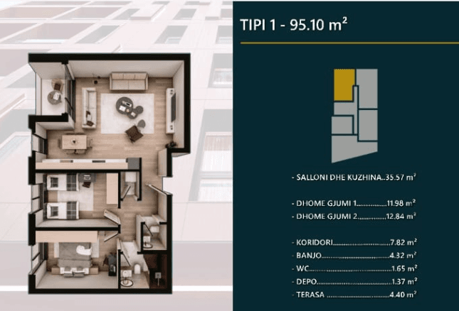 Banesë në SHITJE – 95.10 m² | Hill