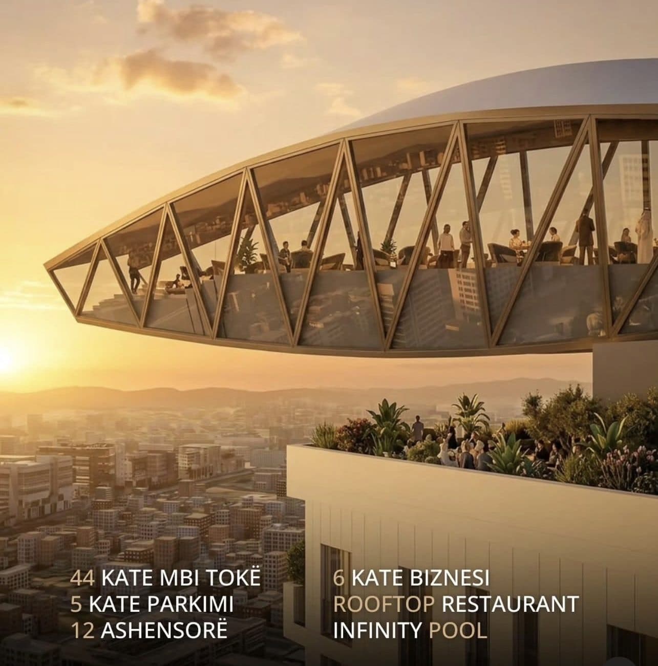 🏢 Shitet Apartament 1+1 në The Forty Four Tower – Orientim Perëndim, Pamje e Hapur, ne Tirane 2