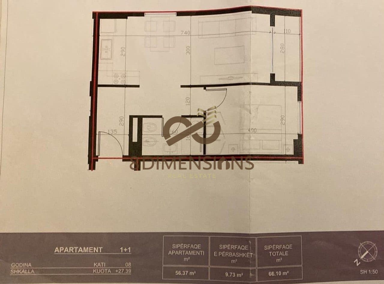 Apartament 1+1 + ballkon ne shitje tek Univers City, Prane QTU - Tirane (ID D8141A-136) 2