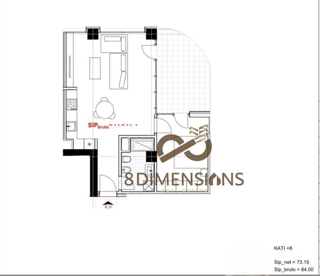 Shiten Tipologji Apartamentesh 1+1 te River Park Residence (D8141A-81) 3