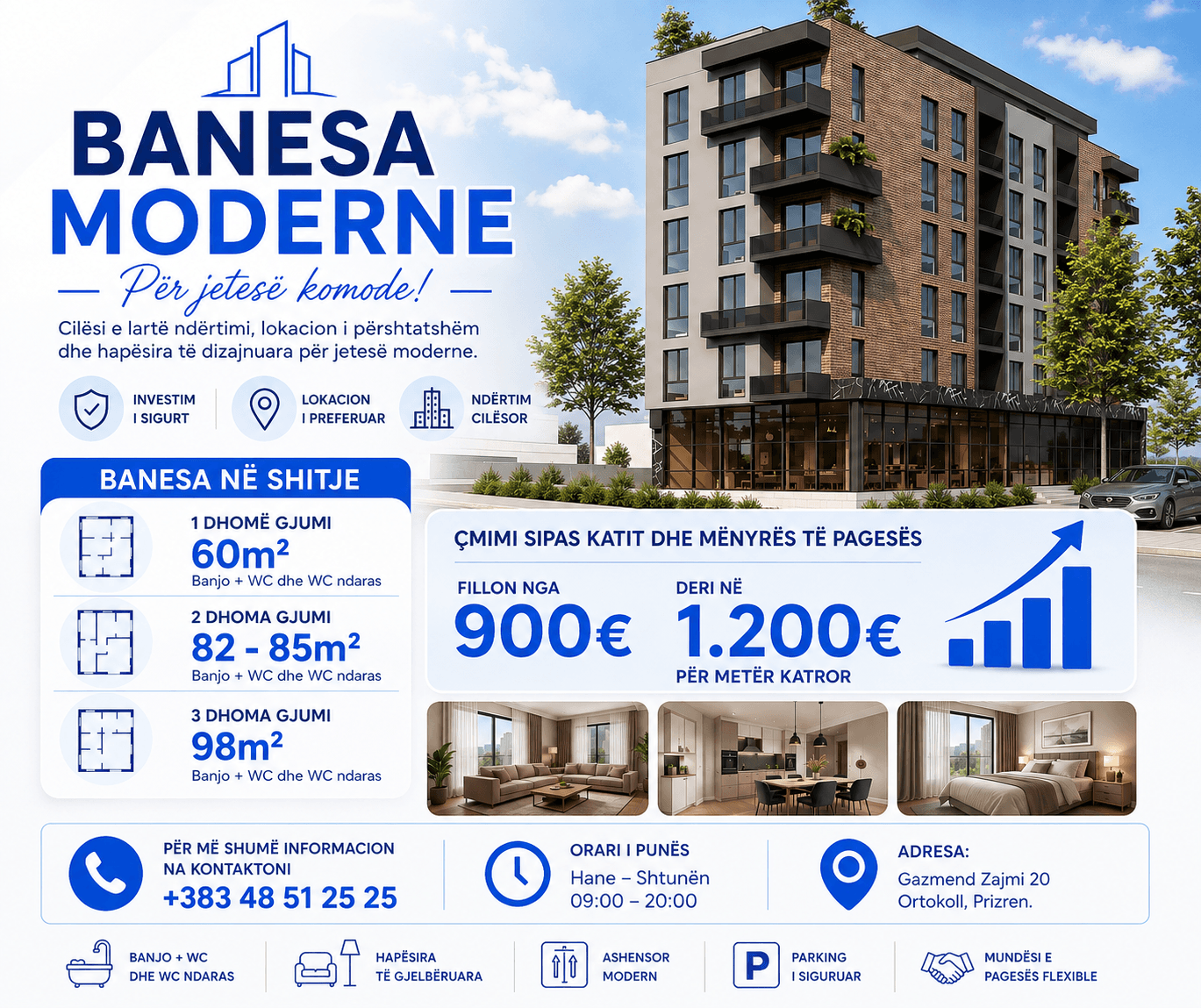 Shiten banesa të ndryshme, 60m² deri 98m²