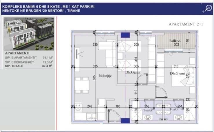 Apartament 2+1+2 Ne Shitje Te Ish Sheshi Shqiponja (ID 41212189)