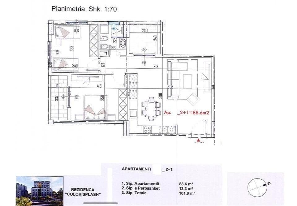 Apartament 2+1 per shitje ne residencen Color Splash, Paskuqan(ID 41212066))