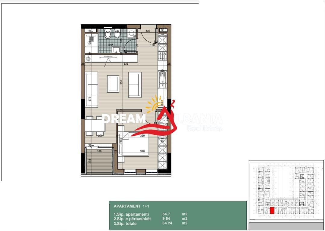 Apartament 1+1 ne shitje në zonën e Kamzës, Tirane (ID 41111083)