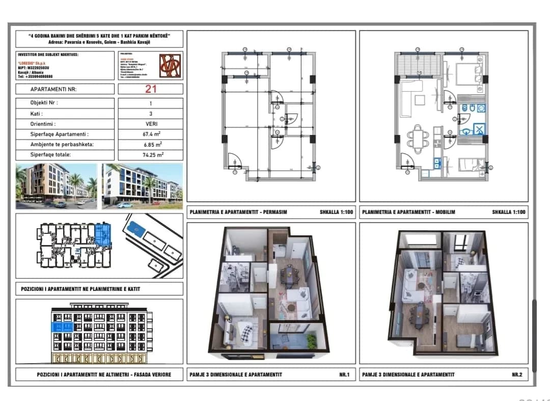 APARTAMENT 2+1 NË SHITJE – REZIDENCA LOREDIS, QERRET