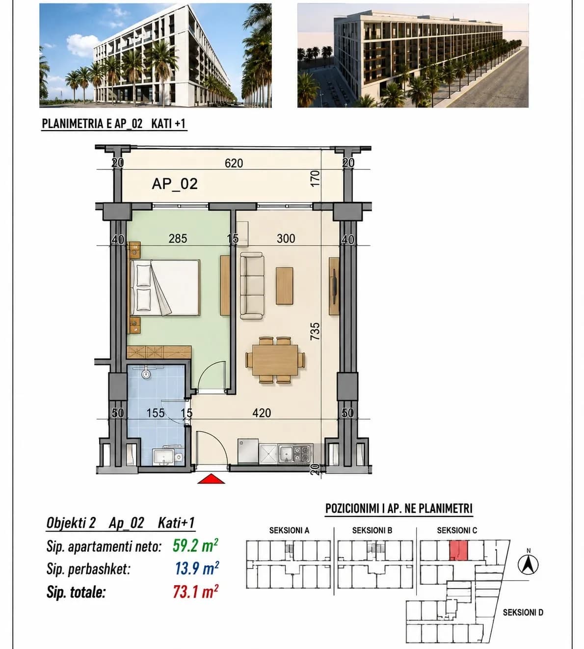 Shiten Garsoniere, Apartamente 1+1 dhe 2+1 në Plazhin e Golemit 4