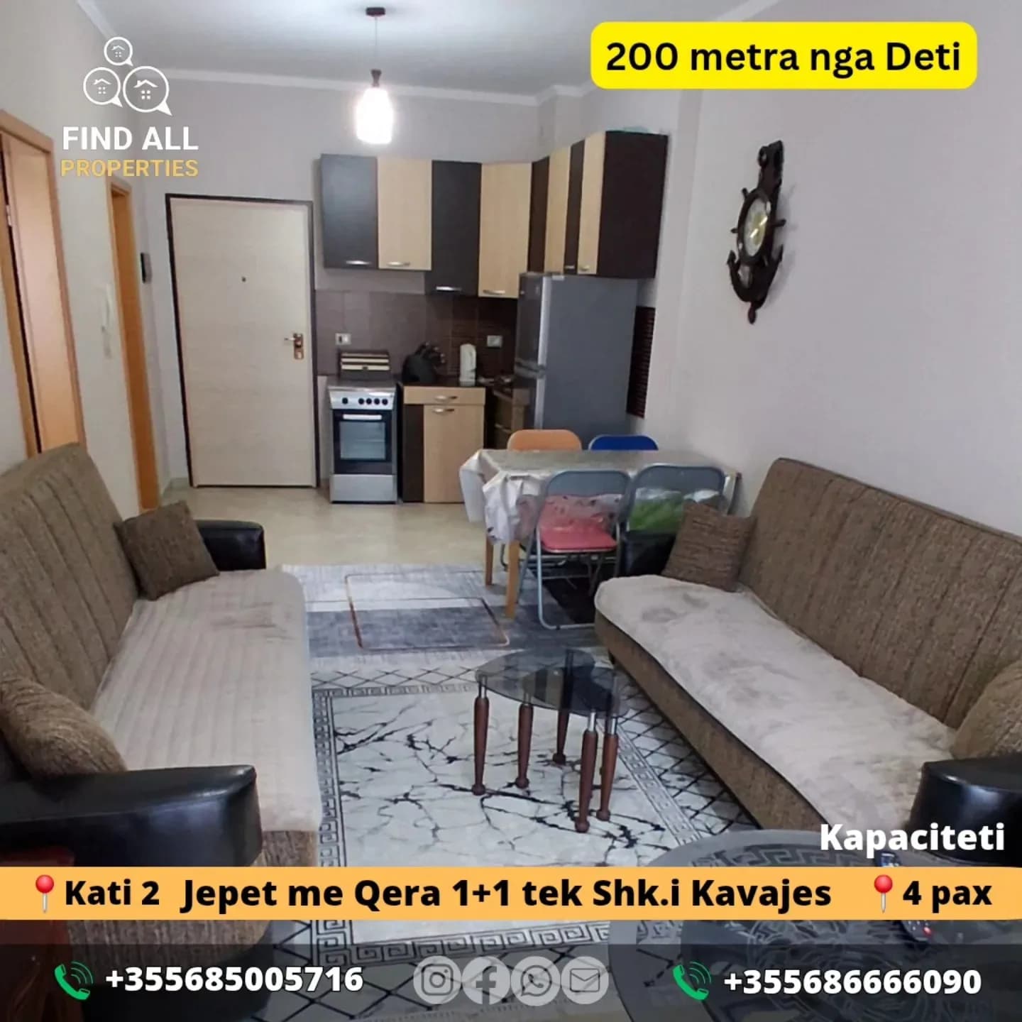 Jepet me Qera 1+1 tek Shkembi I Kavajes
