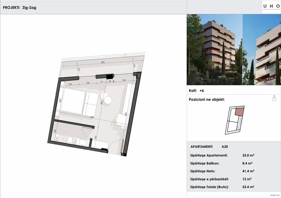 Pronë Bregdetare Kompakt për Shitje në Sarandë – 53.4 m² Studio | ZIG ZAG Residence-Apt 20 2