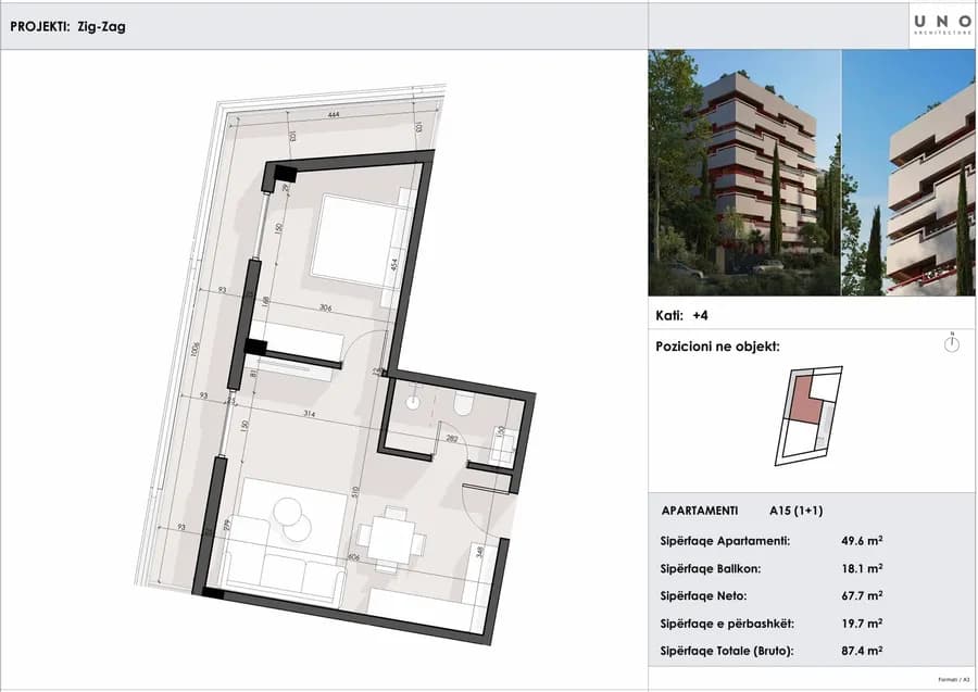 Apartament 1+1 i Ndërtuar Rishtazi në Sarandë – 87.4 m² | ZIG ZAG Residence-Apt 15 2