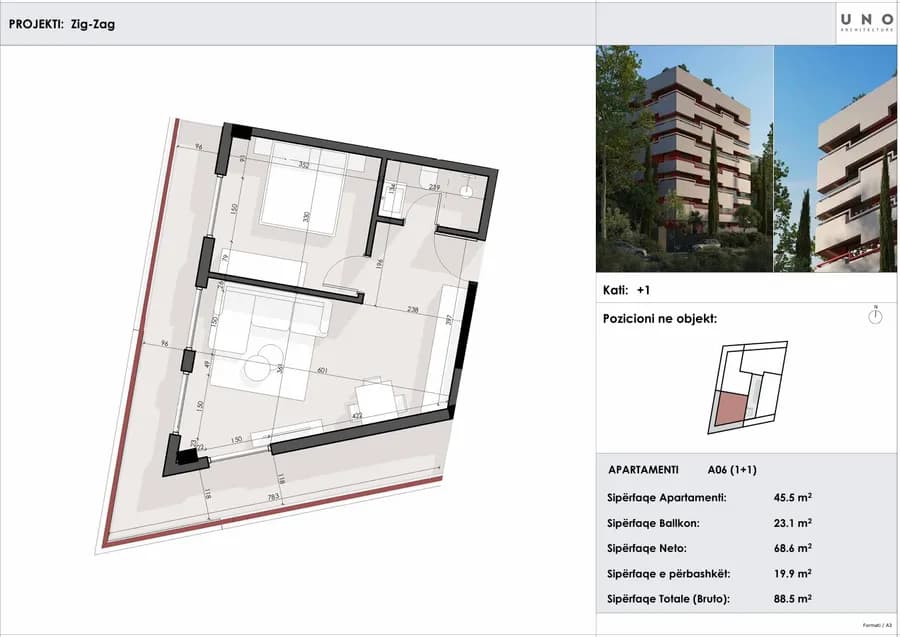 88.5 m² Apartament me Një Dhomë Gjummi në Sarandë | ZIG ZAG Residence-Apt 06 2