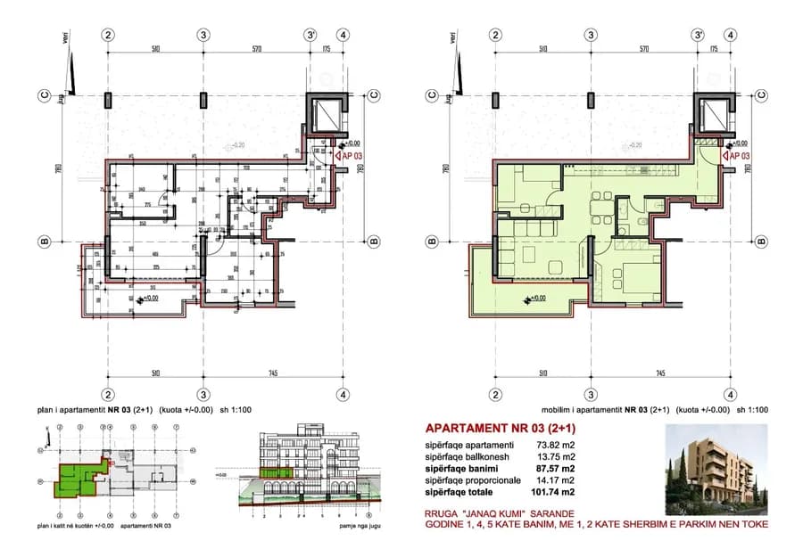Verde Residence-Apt 03-2+1 Apartament me Pamje të Pjeshme nga Deti në Shitje