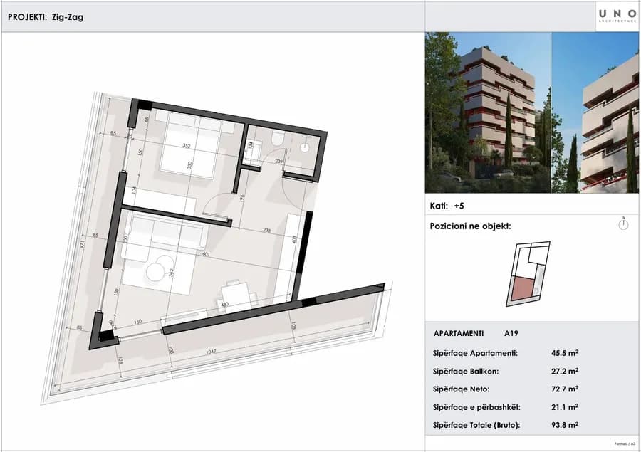 Apartament i Gjerë 93.8 m² në Sarandë | Pronë me 1 Dhomë Gjumi në ZIG ZAG Residence-Apt 19 2