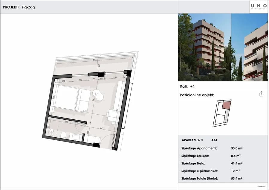 Apartament Studio për Shitje në Sarandë, Shqipëri – 53.4 m² | ZIG ZAG Residence-Apt 14 2
