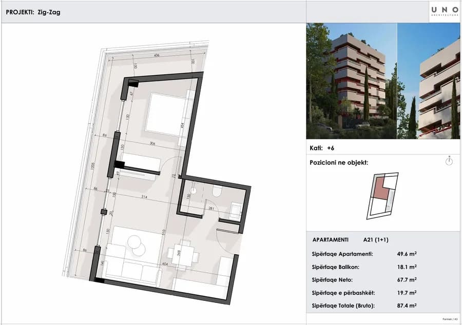 87.4 m² Apartament 1+1 në Sarandë | ZIG ZAG Residence -Apt 21 2