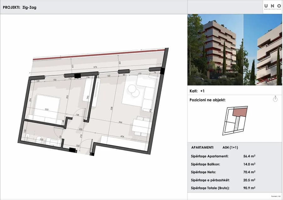 91 m² Apartament me Një Dhomë për Shitje | ZIG ZAG Residence, Sarandë-Apt 04 2