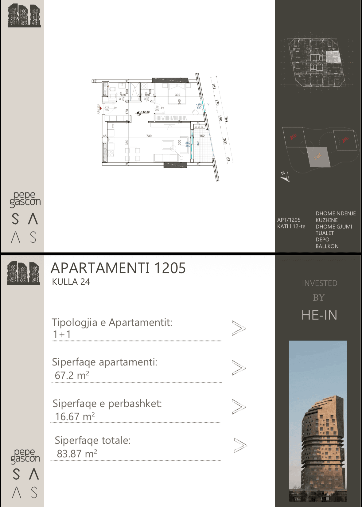 Apartament 1-Dhomë për shitje në ndërtesë të re