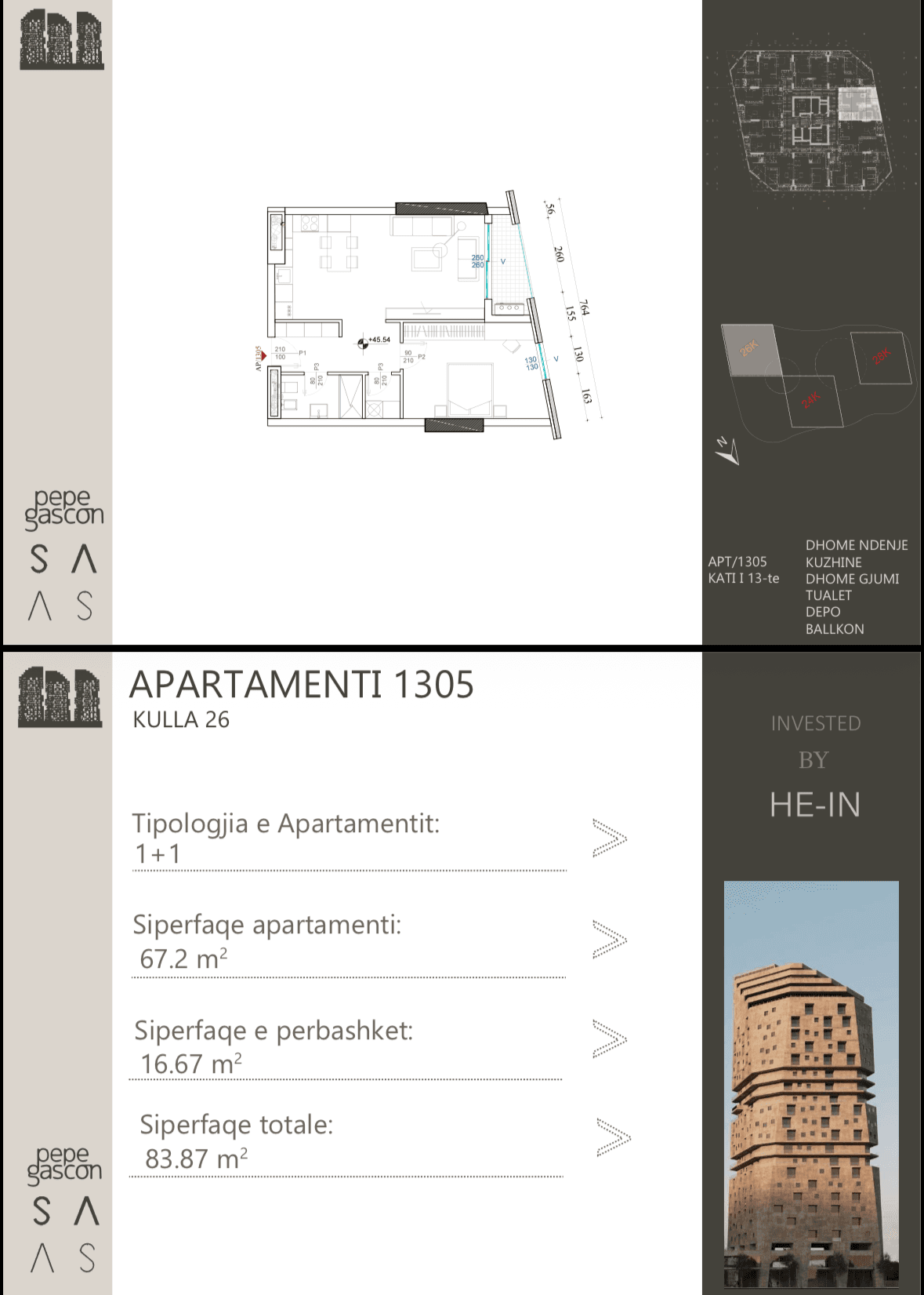 Apartament 1-Dhomë për shitje në një rezidencë të re