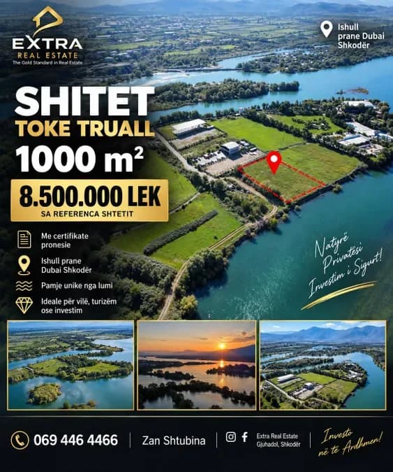 Shitet toke truall ne ishull 1000 m2 prane Dubai Shkoder