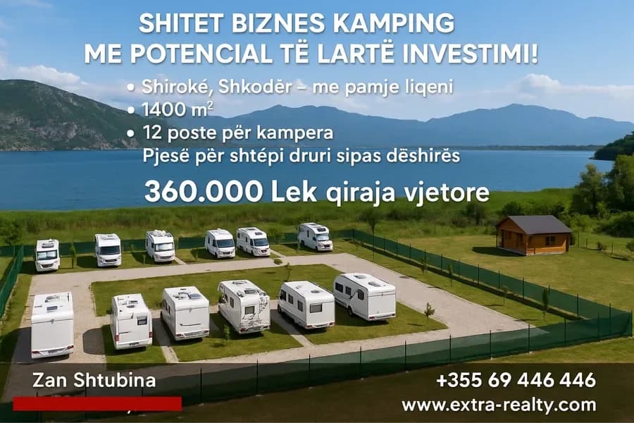Shitet biznesi kamping shiroke me pamje liqeni