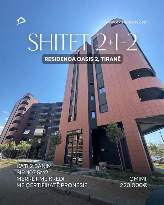 Shitet 2+1+2 . Oasis Residence 2 , me çertifikat pronesie mund te merret me kredi !!