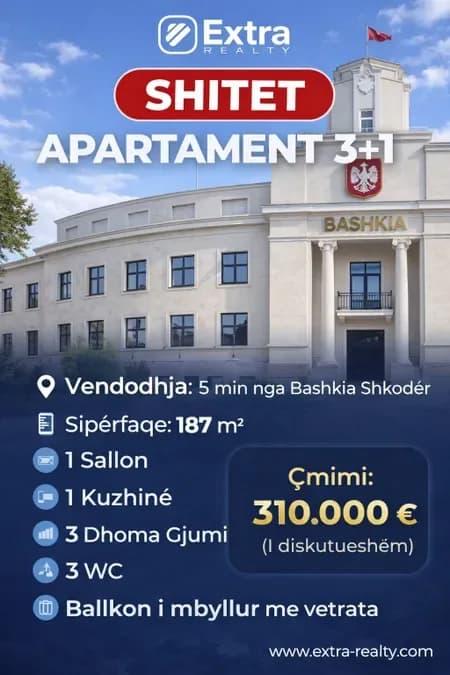 Shitet 3+1+3 prane Bashkise Shkoder