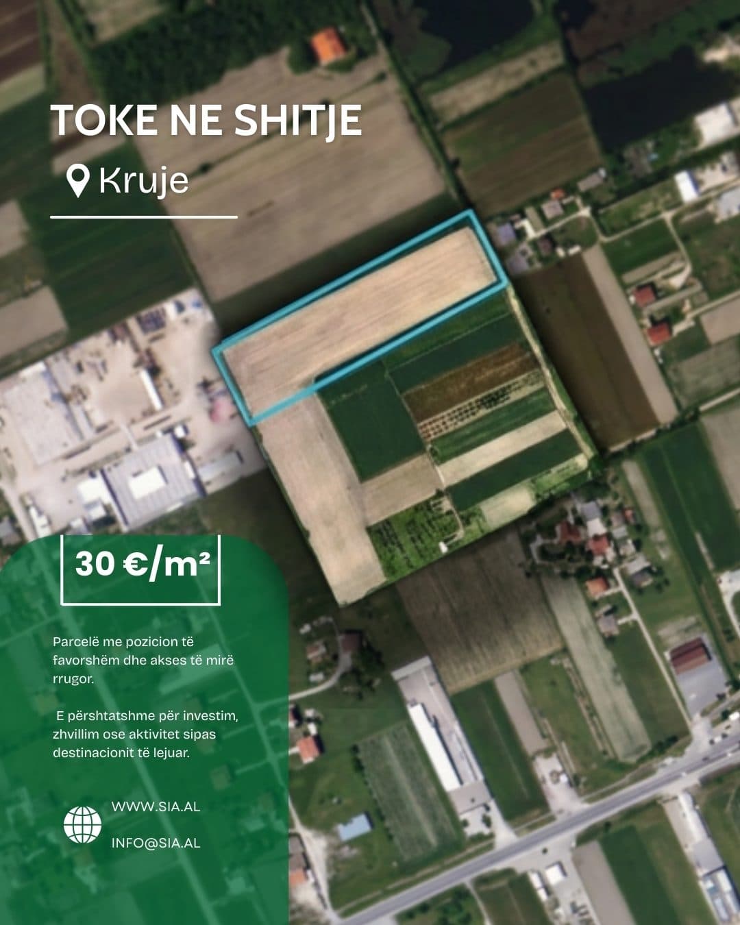 Shitet tokë pranë rrugës në Krujë, 3,300 m²