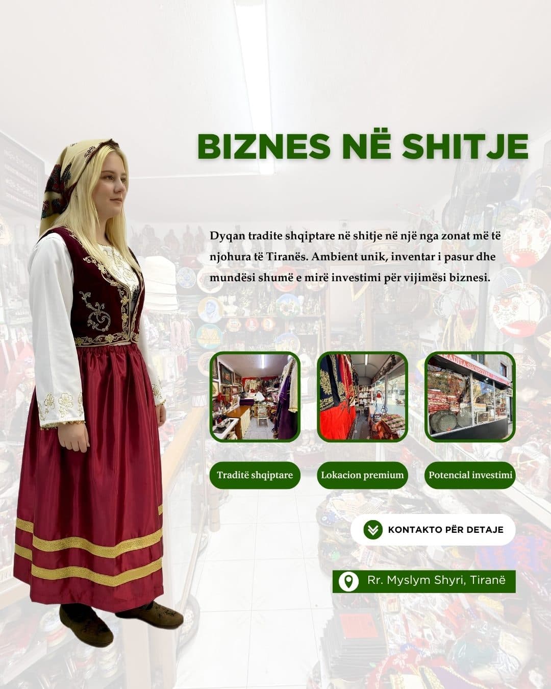 Biznes ne shitje Tirane | Dyqan veshjesh tradicionale në Myslym Shyri