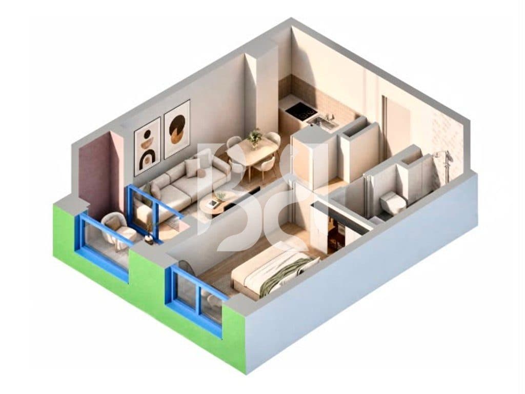 Apartament 1+1 në Shitje në Naya Residence | 56.3 m² | Kati 9 | Orientim Perëndim | Në Projekt * 3