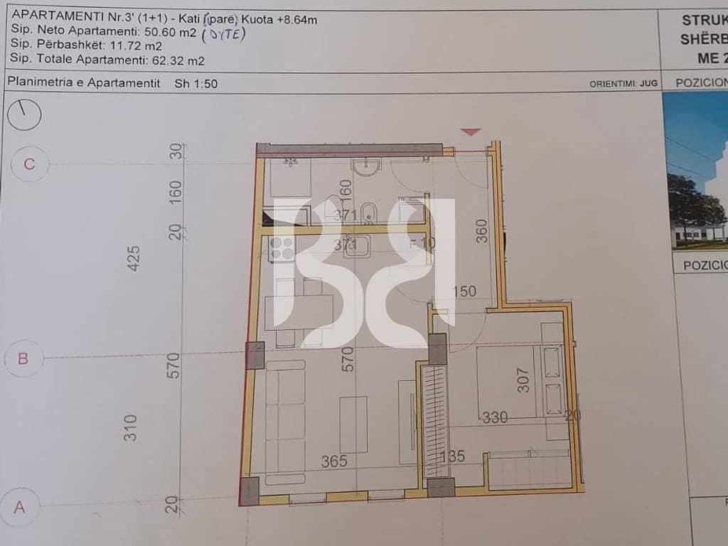 Apartament 1+1 për Shitje në Qytetin Studenti | 62.32 m² Total | 50.60 m² Neto 3