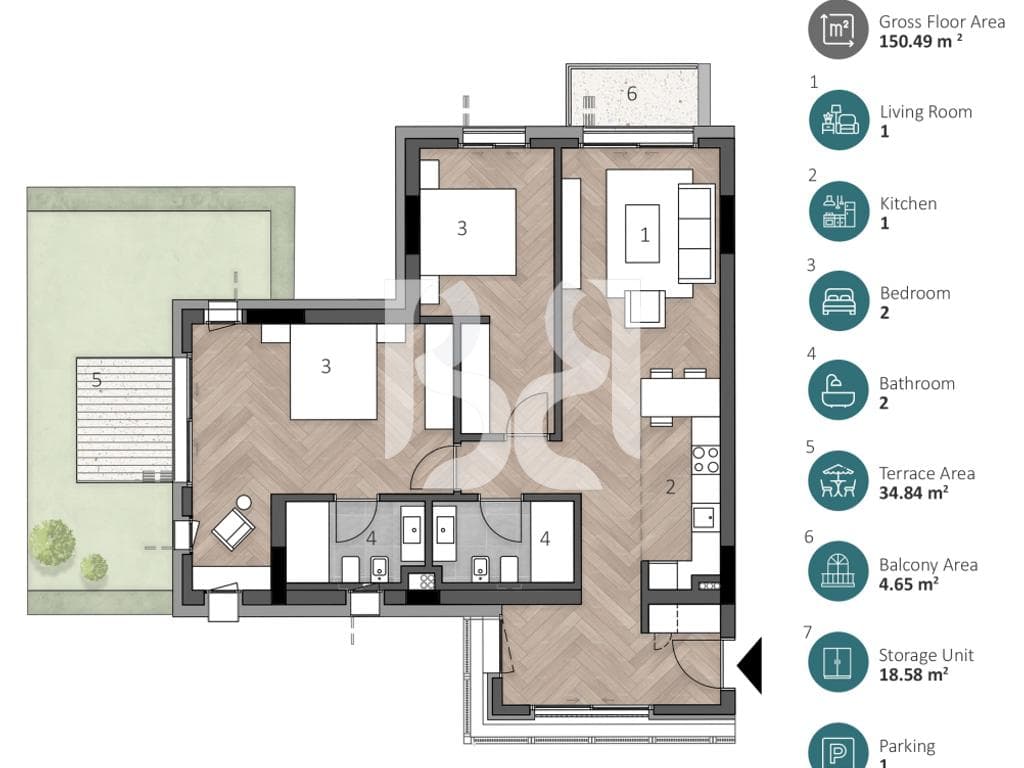 APARTAMENT EKSKLUZIV 2+1 ME DEPO, TARACE & POST PARKIMI NË GREEN COAST 2 2