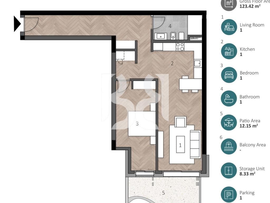 APARTAMENT EKSKLUZIV 1+1 ME DEPO, OBORR PRIVAT & POST PARKIMI NË GREEN COAST 2 2