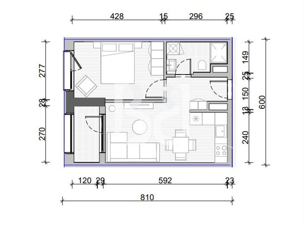 Apartament 1+1 në Shitje në Naya Residence | 56.3 m² | Kati 9 | Orientim Perëndim | Në Projekt * 4