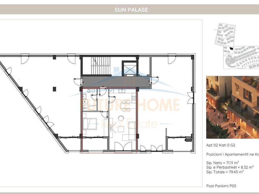 Shitet, Apartament 1+1, Sun Palase Residence, Palasë 4