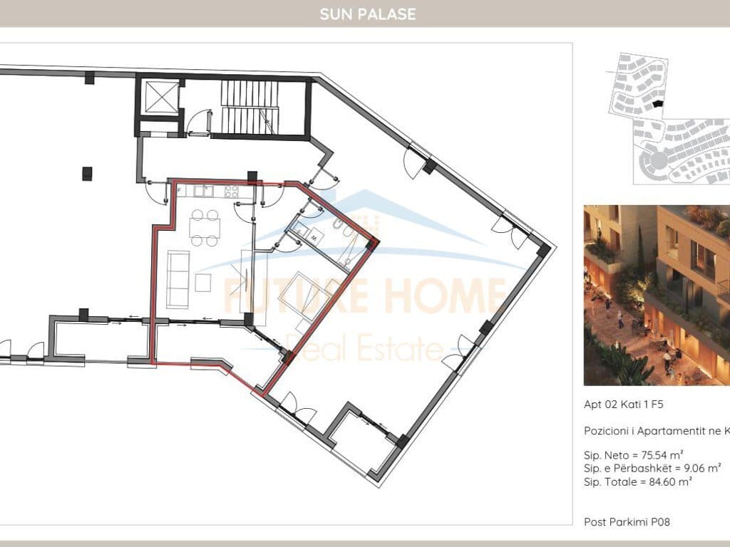 Shitet, Apartament 1+1, Sun Palase Residence, Palasë 4