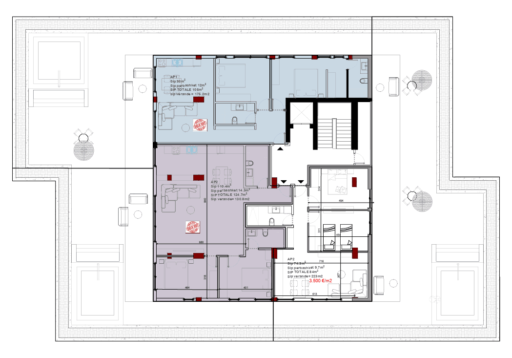 PENTHOUSE 2+1 ME PAMJE ANËSORE DETI NË “TWIN RESORT”, RADHIMË 2