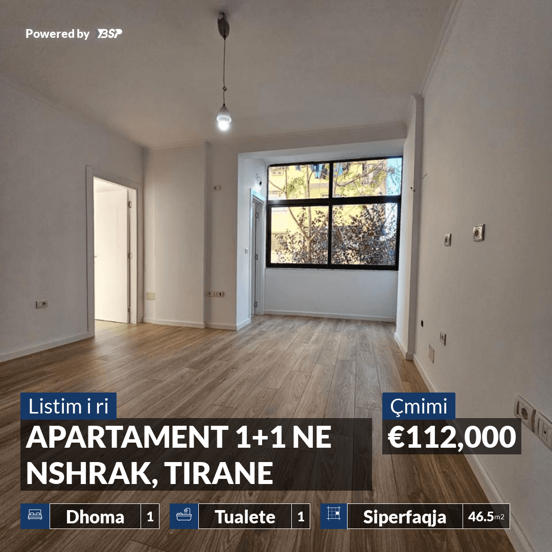 SHITET APARTAMENT 1+1 NE NSHRAK, TIRANE