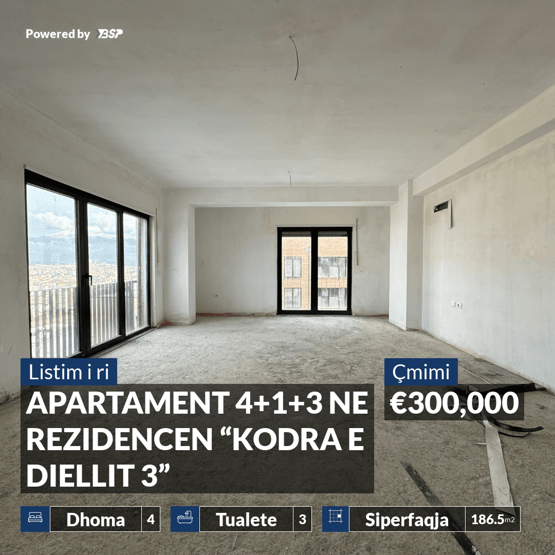 SHITET APARTAMENT 4+1+3 NE REZIDENCEN “KODRA E DIELLIT 3”, TIRANE